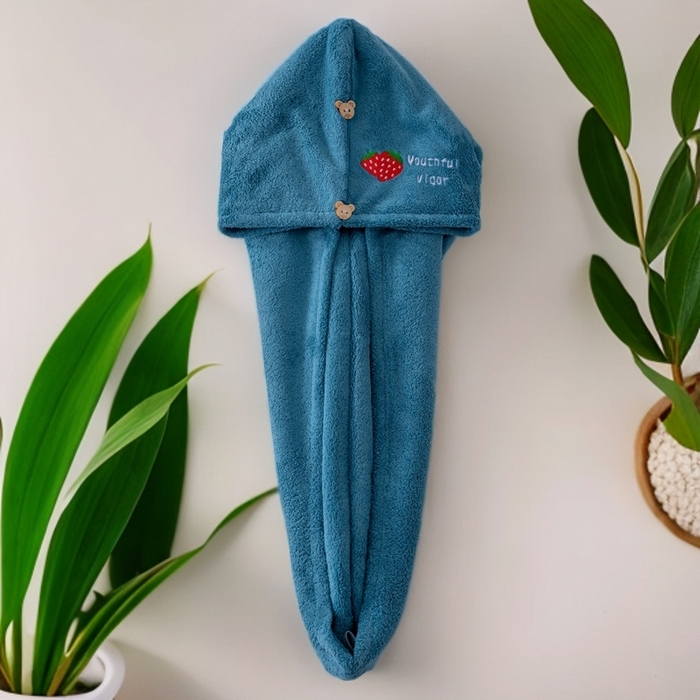 彩虹毛巾 2025新款电商赠品珊瑚绒干发帽简约时尚刺绣浴帽直播福利包头巾 刺绣浴帽双层绿色 25x65CM/只