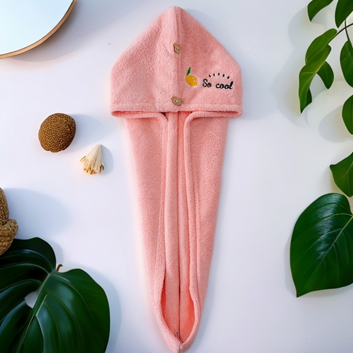 彩虹毛巾 2025新款电商赠品珊瑚绒干发帽简约时尚刺绣浴帽直播福利包头巾 刺绣浴帽双层粉色 25x65CM/只