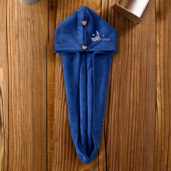 彩虹毛巾 2025新款电商赠品珊瑚绒干发帽简约时尚刺绣浴帽直播福利包头巾 刺绣浴帽双层蓝色 25x65CM/只