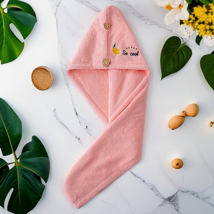 彩虹毛巾 2025新款电商赠品珊瑚绒干发帽简约时尚刺绣浴帽直播福利包头巾 刺绣浴帽单层粉色 25x65CM/只