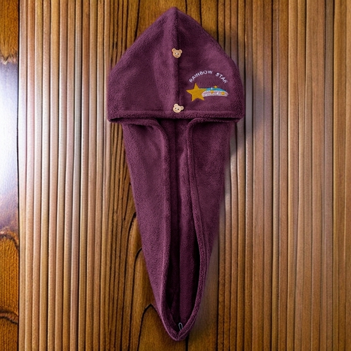 彩虹毛巾 2025新款电商赠品珊瑚绒干发帽简约时尚刺绣浴帽直播福利包头巾 刺绣浴帽双层紫色 25x65CM/只