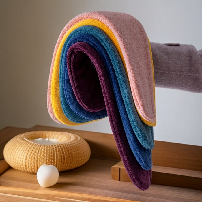 91家纺网 家纺一手货源 找家纺 （总）彩虹毛巾 2025新款电商赠品珊瑚绒干发帽简约时尚刺绣浴帽直播福利包头巾