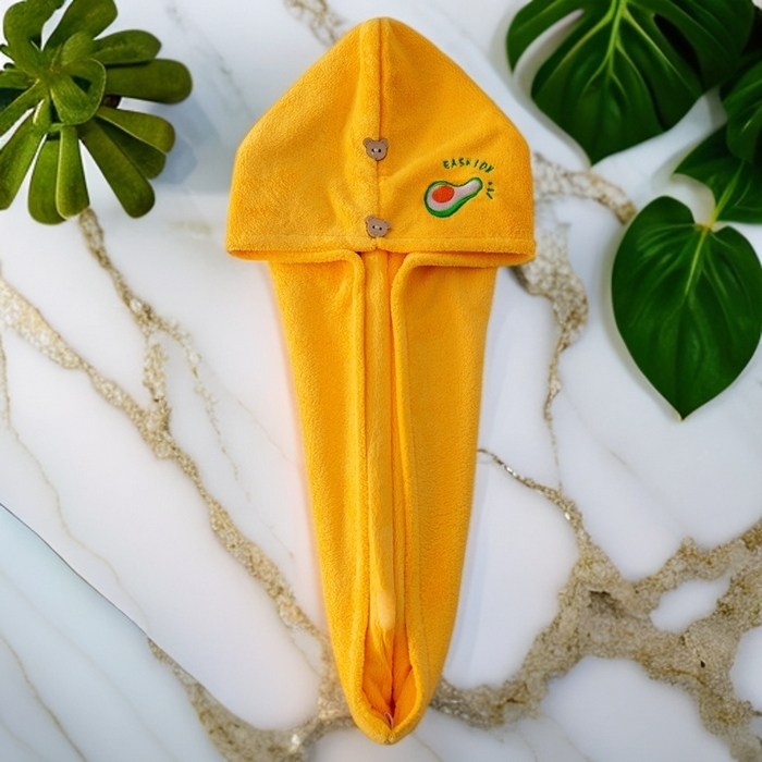 彩虹毛巾 2025新款电商赠品珊瑚绒干发帽简约时尚刺绣浴帽直播福利包头巾 刺绣浴帽双层黄色 25x65CM/只