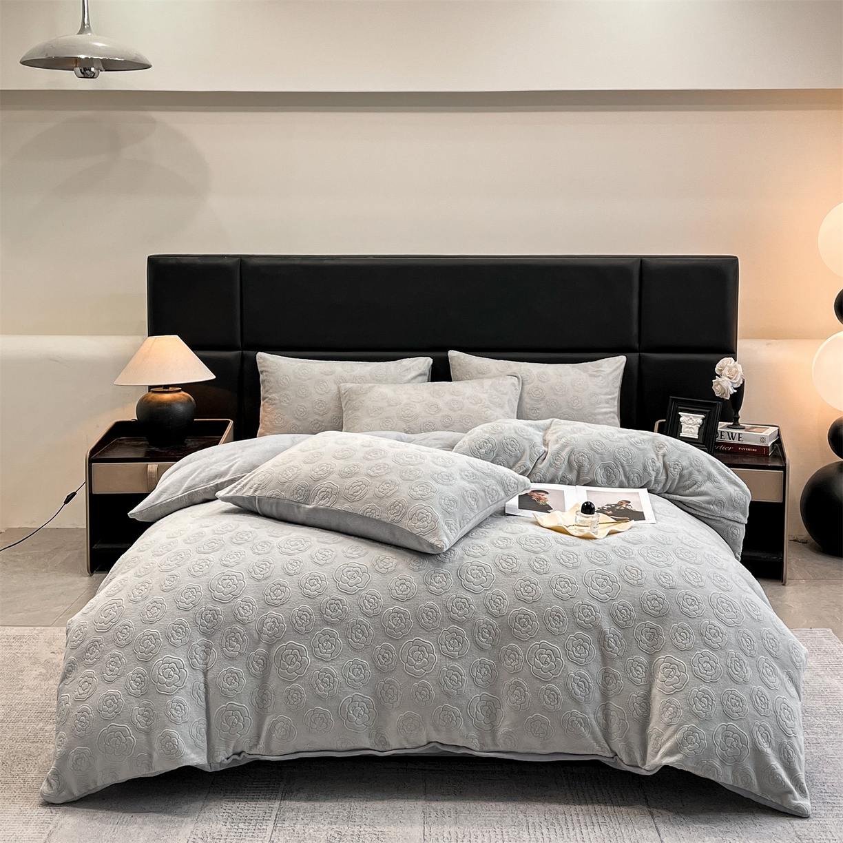 星座家纺 2025新款牛奶绒雕花四件套 山茶花-灰