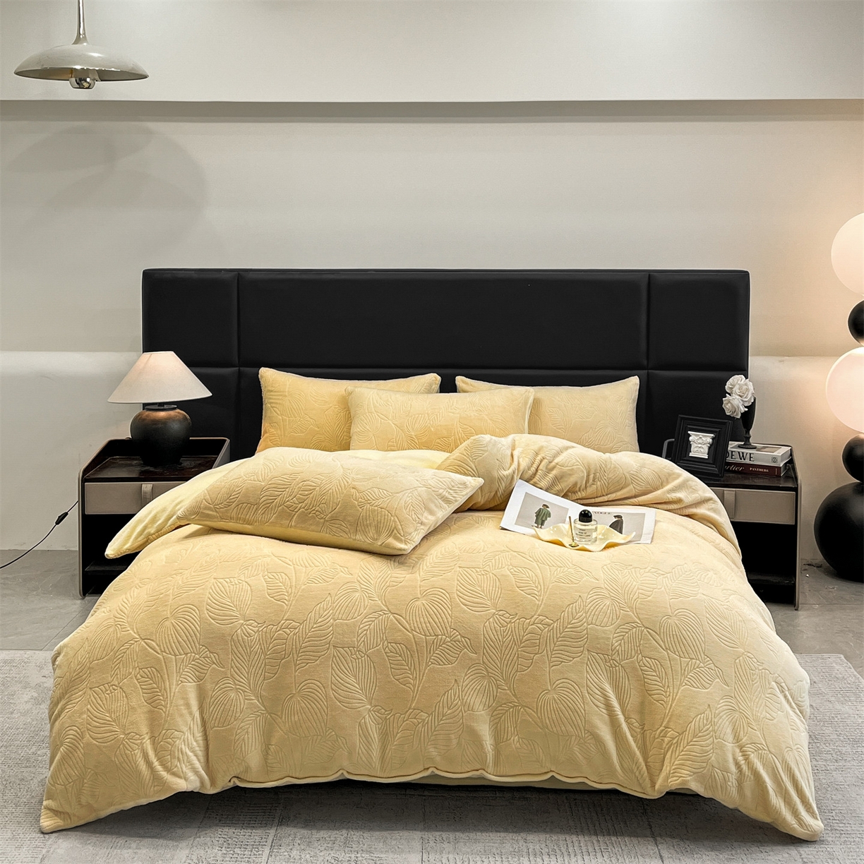 星座家纺 2025新款牛奶绒雕花四件套 叶语-黄