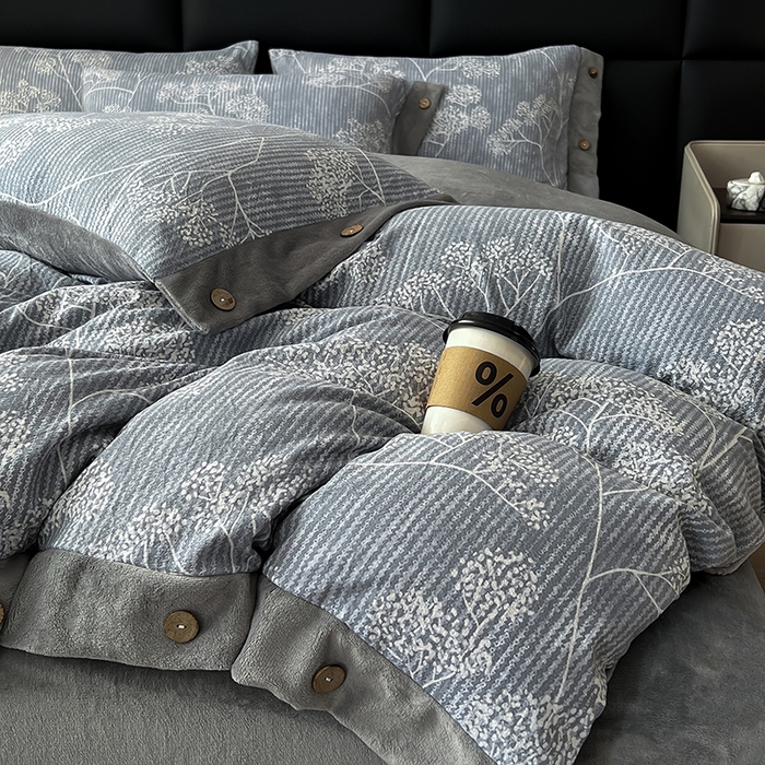 91家纺网 家纺一手货源 找家纺 绒城 2025新款水洗原麻拼牛奶绒四件套麻拼绒四件套纽扣四件套-原麻 原麻-暗香