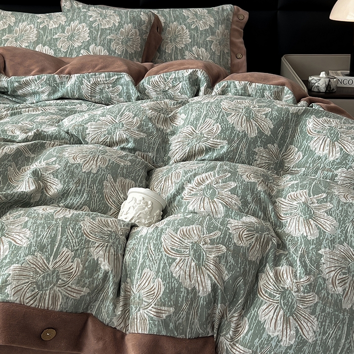 91家纺网 家纺一手货源 找家纺 绒城 2025新款水洗原麻拼牛奶绒四件套麻拼绒四件套纽扣四件套-原麻 原麻-绍华