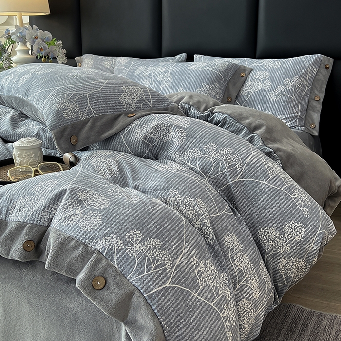 绒城 2025新款水洗原麻拼牛奶绒四件套麻拼绒四件套纽扣四件套-原麻 原麻-暗香