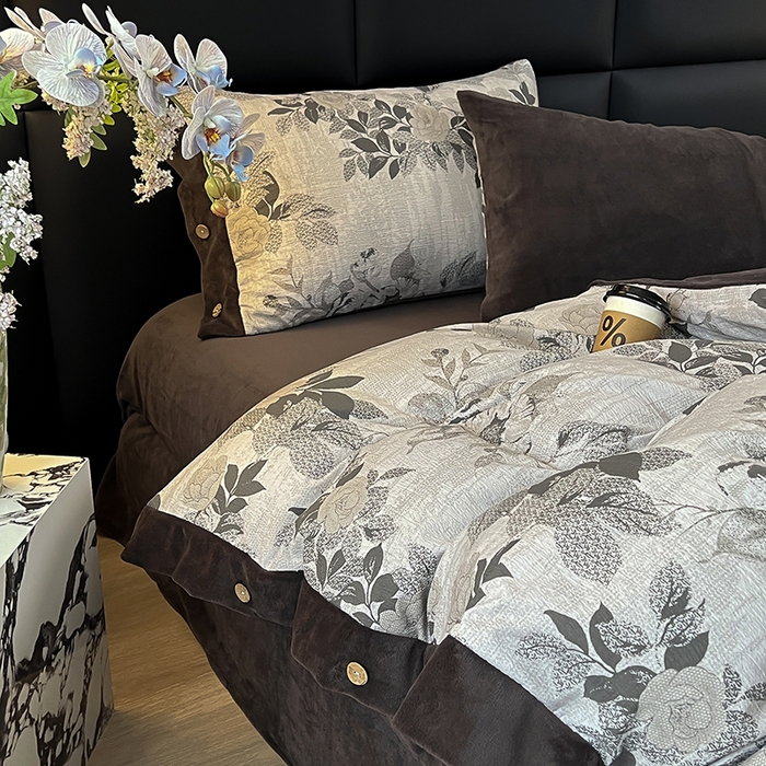 91家纺网 家纺一手货源 找家纺 绒城 2025新款水洗原麻拼牛奶绒四件套麻拼绒四件套纽扣四件套-原麻 原麻-晓梦