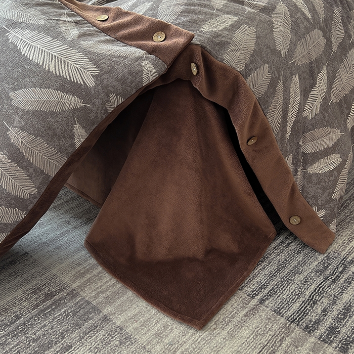 91家纺网 家纺一手货源 找家纺 绒城 2025新款水洗原麻拼牛奶绒四件套麻拼绒四件套纽扣四件套-原麻 原麻-羽叶