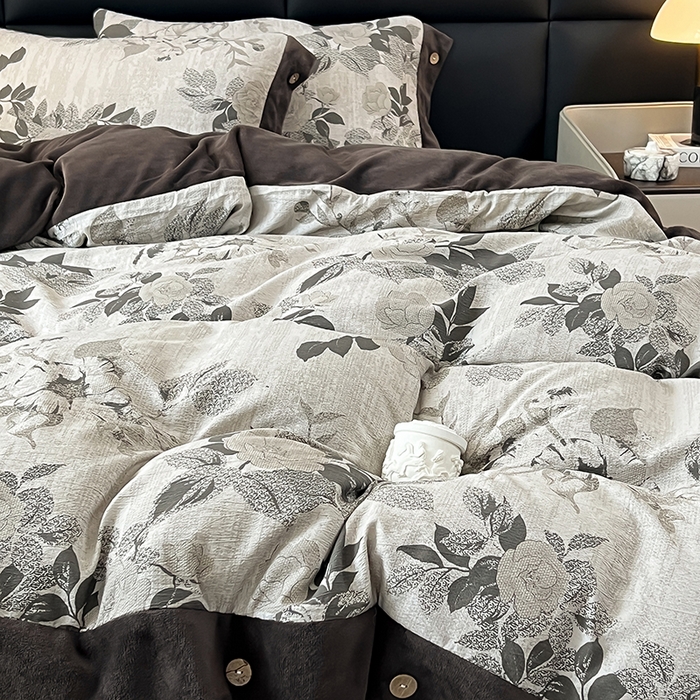 91家纺网 家纺一手货源 找家纺 绒城 2025新款水洗原麻拼牛奶绒四件套麻拼绒四件套纽扣四件套-原麻 原麻-晓梦