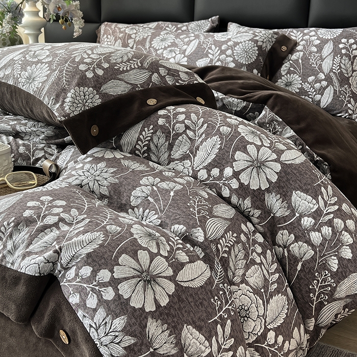 91家纺网 家纺一手货源 找家纺 绒城 2025新款水洗原麻拼牛奶绒四件套麻拼绒四件套纽扣四件套-原麻 原麻-芳菲