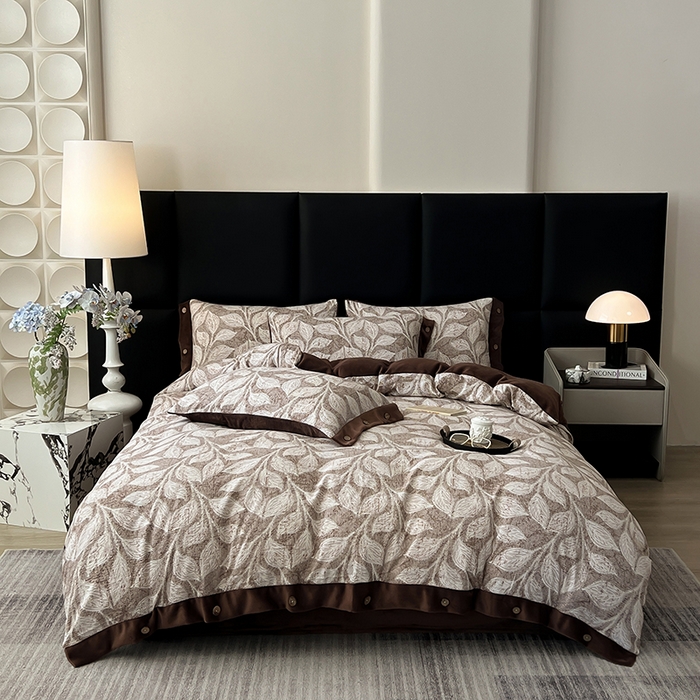 91家纺网 家纺一手货源 找家纺 绒城 2025新款水洗原麻拼牛奶绒四件套麻拼绒四件套纽扣四件套-原麻 原麻-叶藤