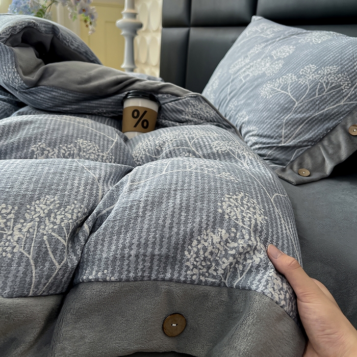 91家纺网 家纺一手货源 找家纺 绒城 2025新款水洗原麻拼牛奶绒四件套麻拼绒四件套纽扣四件套-原麻 原麻-暗香