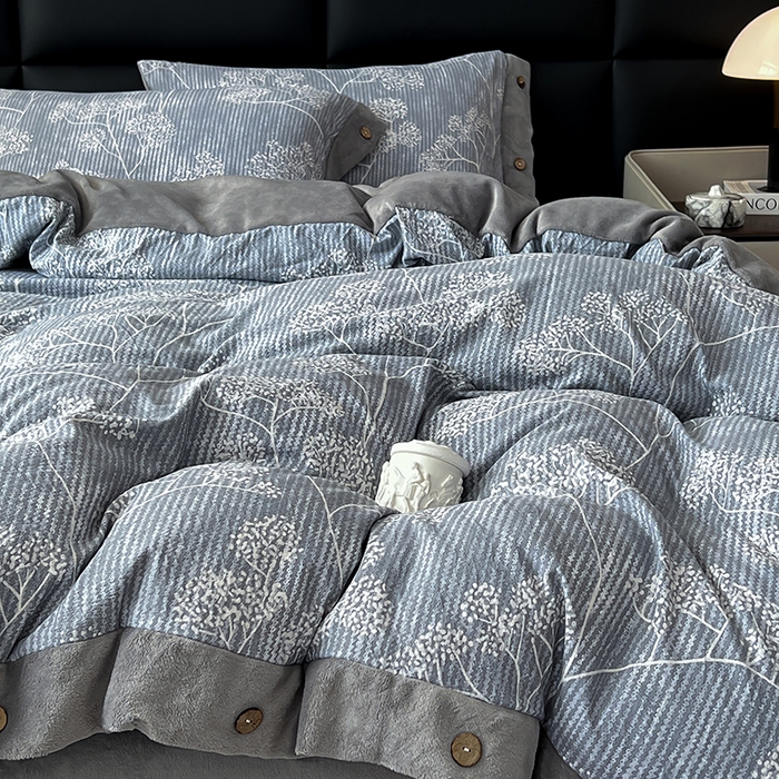 91家纺网 家纺一手货源 找家纺 绒城 2025新款水洗原麻拼牛奶绒四件套麻拼绒四件套纽扣四件套-原麻 原麻-暗香