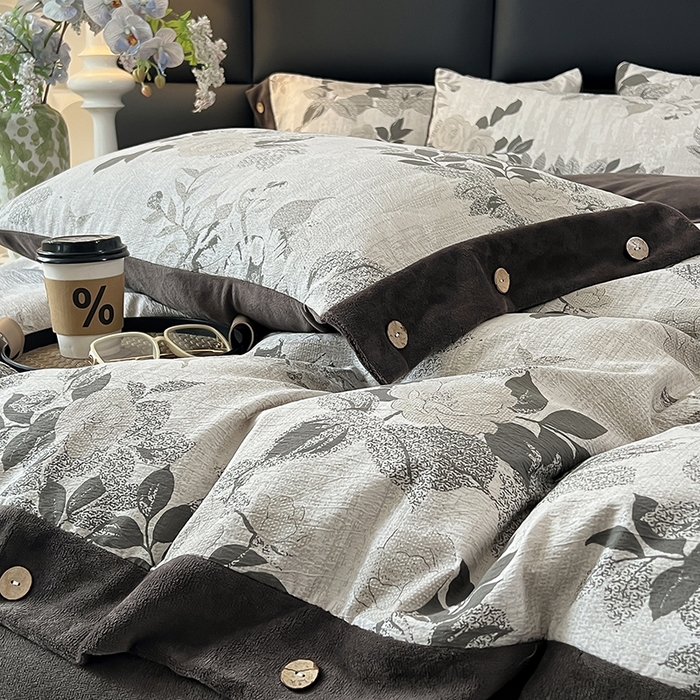 91家纺网 家纺一手货源 找家纺 绒城 2025新款水洗原麻拼牛奶绒四件套麻拼绒四件套纽扣四件套-原麻 原麻-晓梦