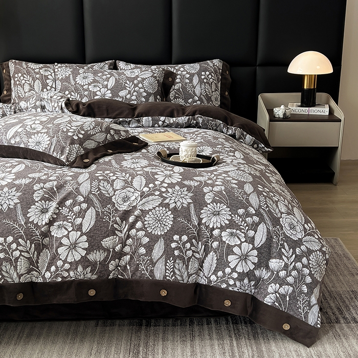 91家纺网 家纺一手货源 找家纺 绒城 2025新款水洗原麻拼牛奶绒四件套麻拼绒四件套纽扣四件套-原麻 原麻-芳菲