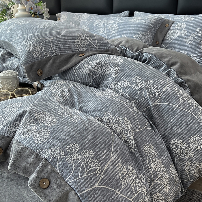 91家纺网 家纺一手货源 找家纺 绒城 2025新款水洗原麻拼牛奶绒四件套麻拼绒四件套纽扣四件套-原麻 原麻-暗香