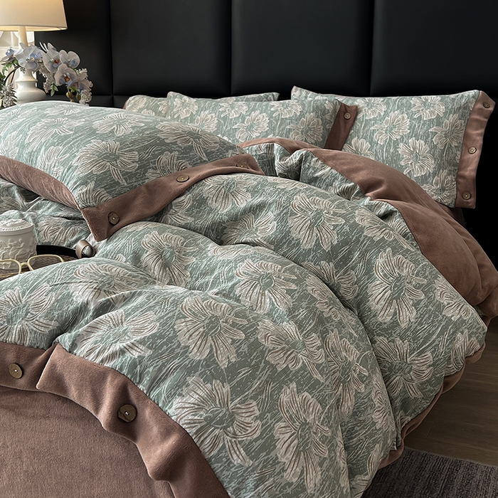 绒城 2025新款水洗原麻拼牛奶绒四件套麻拼绒四件套纽扣四件套-原麻 原麻-绍华