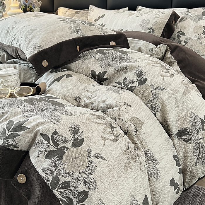 91家纺网 家纺一手货源 找家纺 绒城 2025新款水洗原麻拼牛奶绒四件套麻拼绒四件套纽扣四件套-原麻 原麻-晓梦