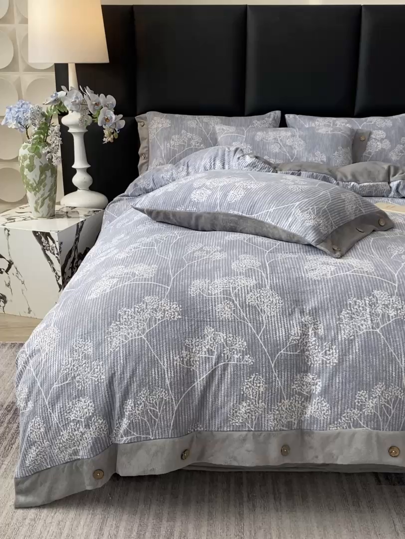 91家纺网 家纺一手货源 找家纺 绒城 2025新款水洗原麻拼牛奶绒四件套麻拼绒四件套纽扣四件套-原麻 原麻-暗香