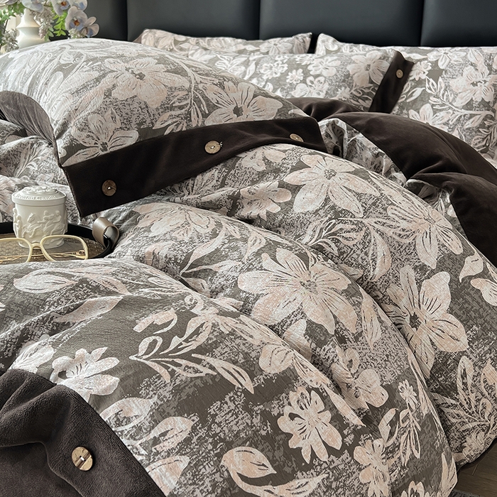 91家纺网 家纺一手货源 找家纺 绒城 2025新款水洗原麻拼牛奶绒四件套麻拼绒四件套纽扣四件套-原麻 原麻-叠影