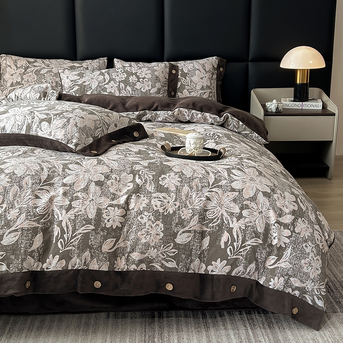 91家纺网 家纺一手货源 找家纺 绒城 2025新款水洗原麻拼牛奶绒四件套麻拼绒四件套纽扣四件套-原麻 原麻-叠影