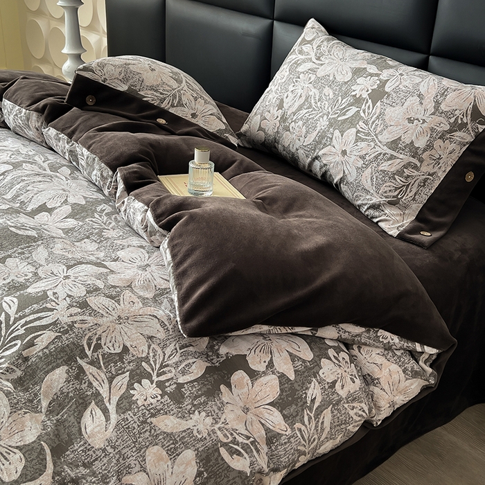 91家纺网 家纺一手货源 找家纺 绒城 2025新款水洗原麻拼牛奶绒四件套麻拼绒四件套纽扣四件套-原麻 原麻-叠影