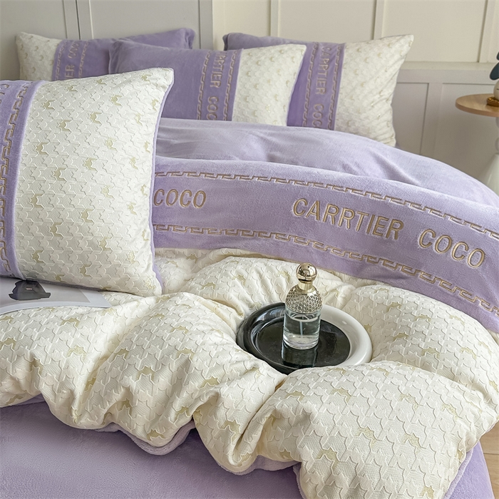 灰鲸 2025新款牛奶绒拼接刺绣雕花套件-贝娜 贝娜-露娜紫