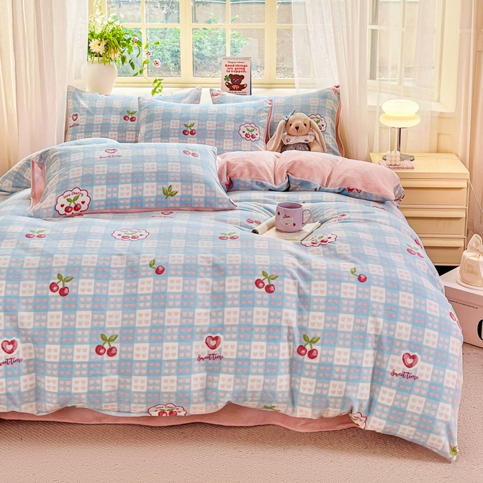 91家纺网 家纺一手货源 找家纺 （总）斯卡诺家纺 2025新款热卖小清新牛奶绒四件套双面绒被套小红书同款