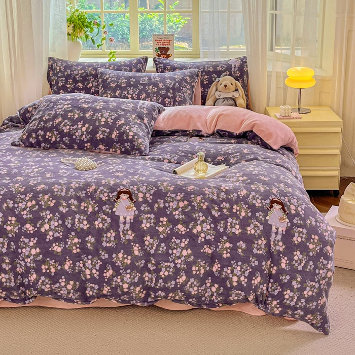 91家纺网 家纺一手货源 找家纺 （总）斯卡诺家纺 2025新款热卖小清新牛奶绒四件套双面绒被套小红书同款