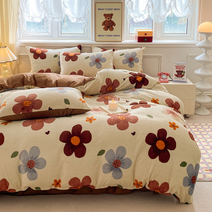 91家纺网 家纺一手货源 找家纺 （总）斯卡诺家纺 2025新款热卖小清新牛奶绒四件套双面绒被套小红书同款