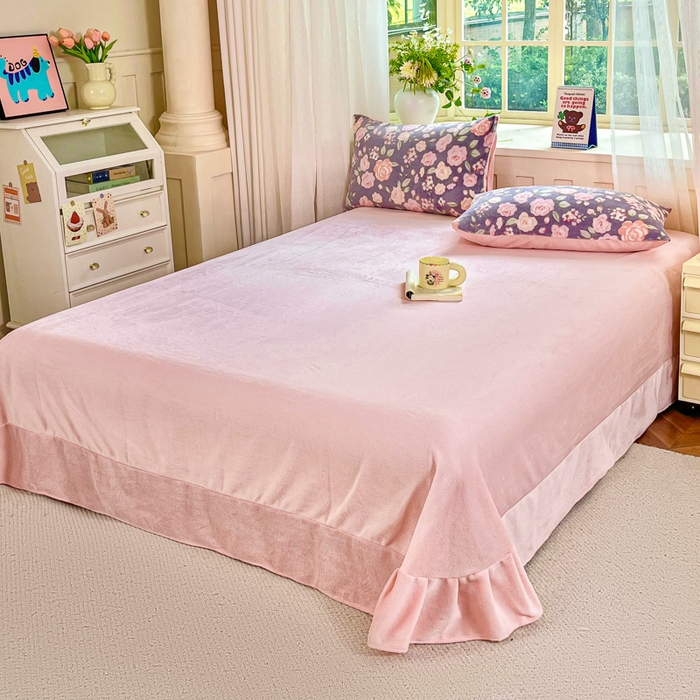 91家纺网 家纺一手货源 找家纺 斯卡诺家纺 2025新款热卖小清新牛奶绒四件套双面绒被套小红书同款 花园秘境-紫