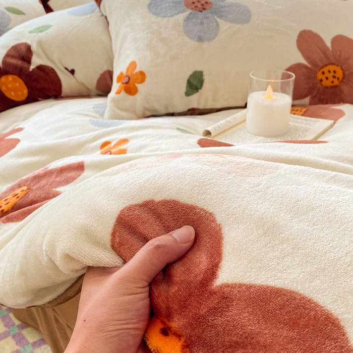 91家纺网 家纺一手货源 找家纺 斯卡诺家纺 2025新款热卖小清新牛奶绒四件套双面绒被套小红书同款 繁华咖