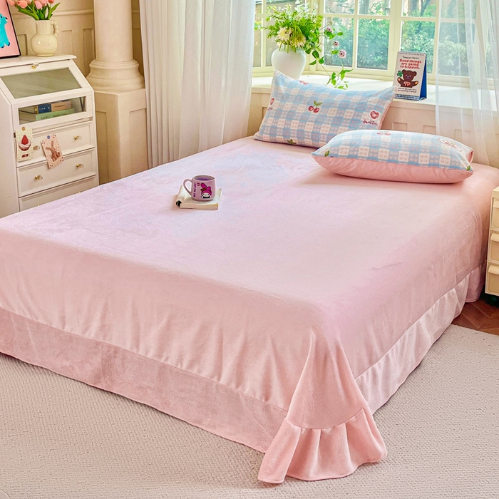 91家纺网 家纺一手货源 找家纺 斯卡诺家纺 2025新款热卖小清新牛奶绒四件套双面绒被套小红书同款 爱心樱桃