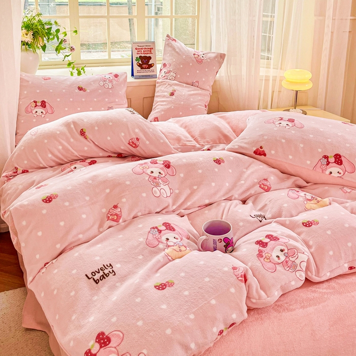 91家纺网 家纺一手货源 找家纺 斯卡诺家纺 2025新款热卖小清新牛奶绒四件套双面绒被套小红书同款 可爱迪