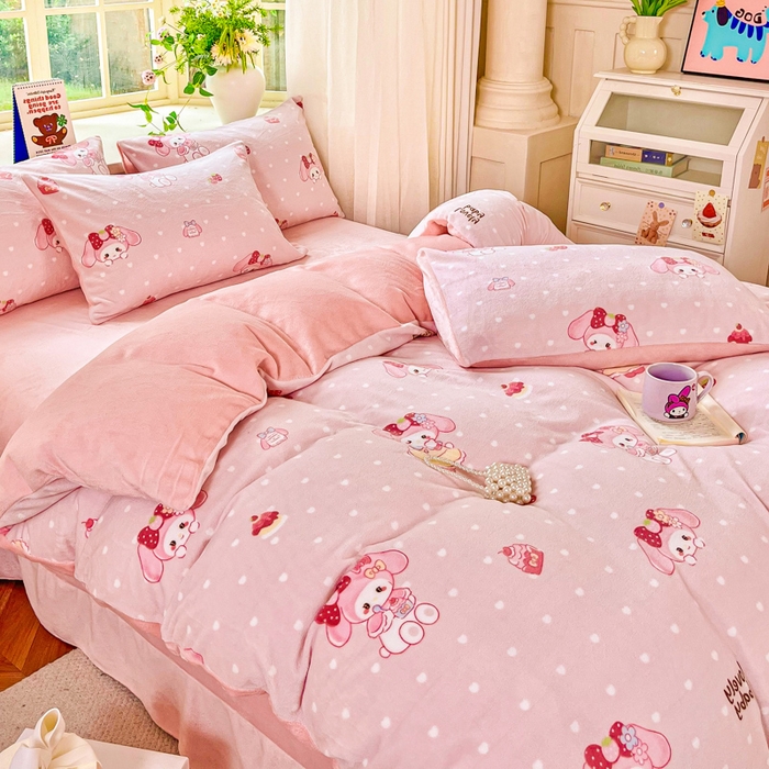 91家纺网 家纺一手货源 找家纺 斯卡诺家纺 2025新款热卖小清新牛奶绒四件套双面绒被套小红书同款 可爱迪