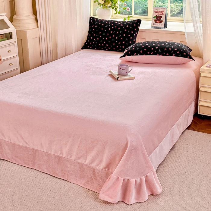 91家纺网 家纺一手货源 找家纺 斯卡诺家纺 2025新款热卖小清新牛奶绒四件套双面绒被套小红书同款 粉玫瑰