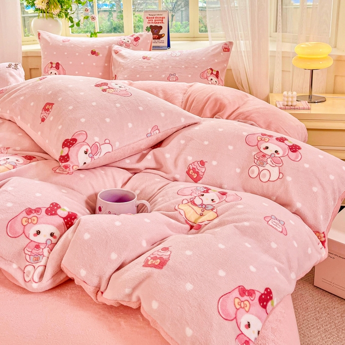 91家纺网 家纺一手货源 找家纺 斯卡诺家纺 2025新款热卖小清新牛奶绒四件套双面绒被套小红书同款 可爱迪