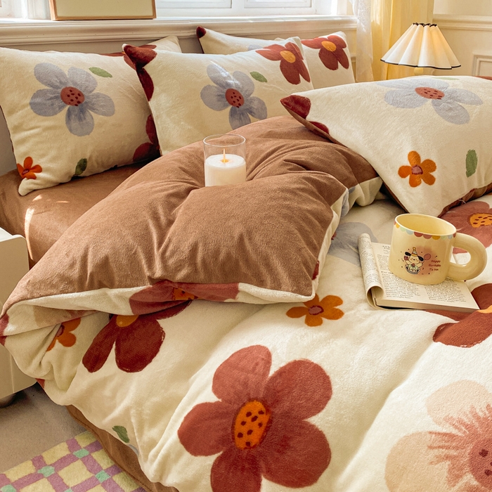 91家纺网 家纺一手货源 找家纺 斯卡诺家纺 2025新款热卖小清新牛奶绒四件套双面绒被套小红书同款 繁华咖