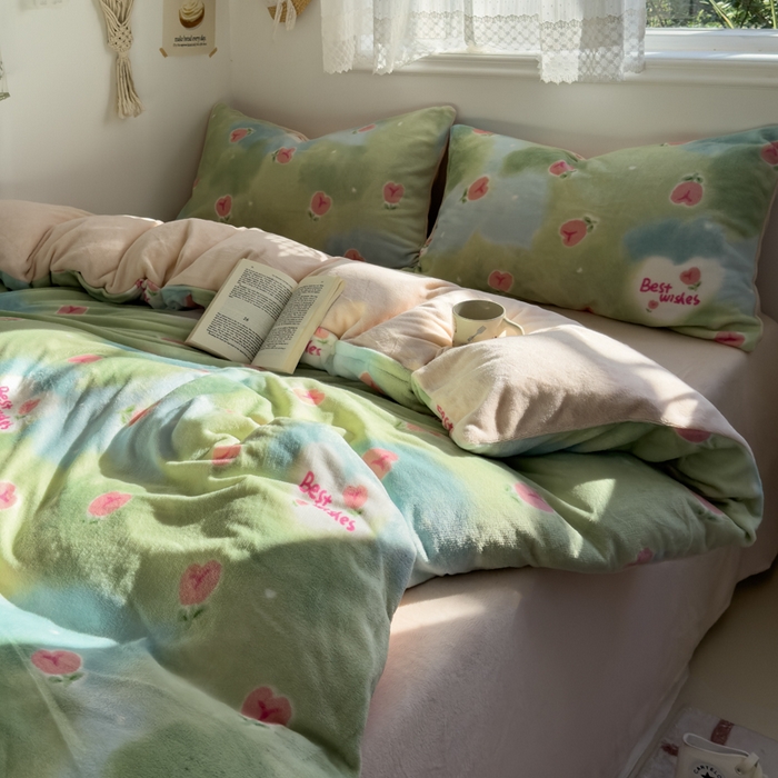 91家纺网 家纺一手货源 找家纺 小叮当家纺仓储工厂店 买家秀 爆款花型2025新款秋冬保暖高克重牛奶绒小清新印花四件套系列-风格一 粉粉郁金