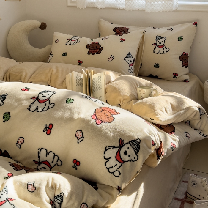 91家纺网 家纺一手货源 找家纺 小叮当家纺仓储工厂店 买家秀 爆款花型2025新款秋冬保暖高克重牛奶绒小清新印花四件套系列-风格一 圣诞装扮