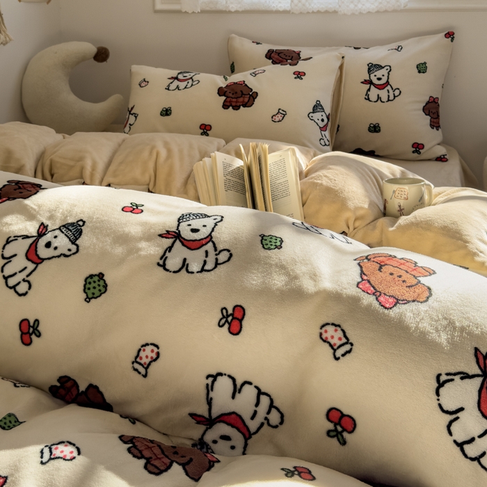 91家纺网 家纺一手货源 找家纺 小叮当家纺仓储工厂店 买家秀 爆款花型2025新款秋冬保暖高克重牛奶绒小清新印花四件套系列-风格一 圣诞装扮