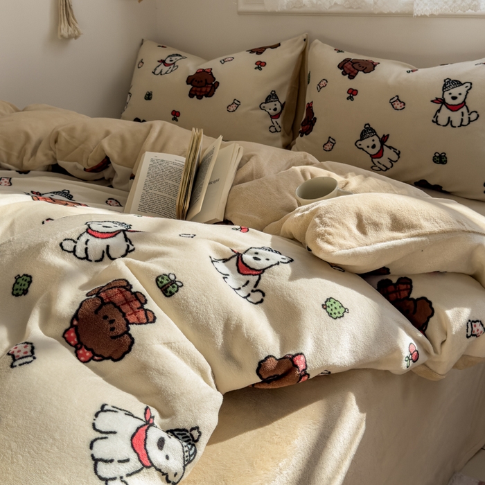 91家纺网 家纺一手货源 找家纺 小叮当家纺仓储工厂店 买家秀 爆款花型2025新款秋冬保暖高克重牛奶绒小清新印花四件套系列-风格一 圣诞装扮