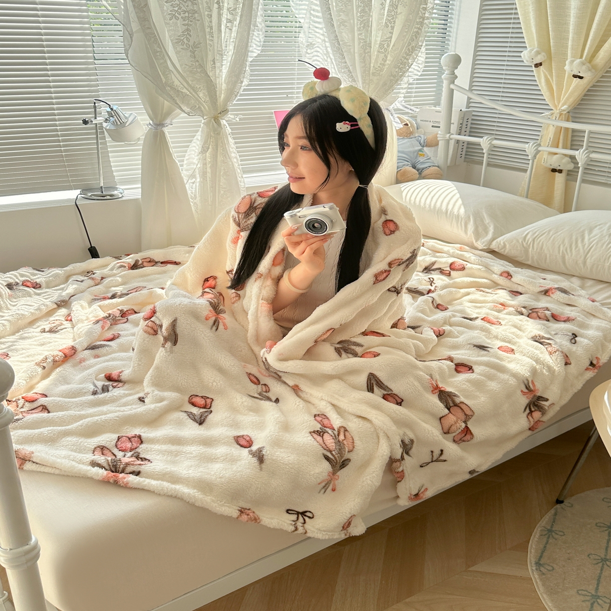 91家纺网 家纺一手货源 找家纺 韩巢家纺 2025新款高克重泡泡绒毛毯多功能牛奶绒毯子支持跨境电商 粉色郁金香