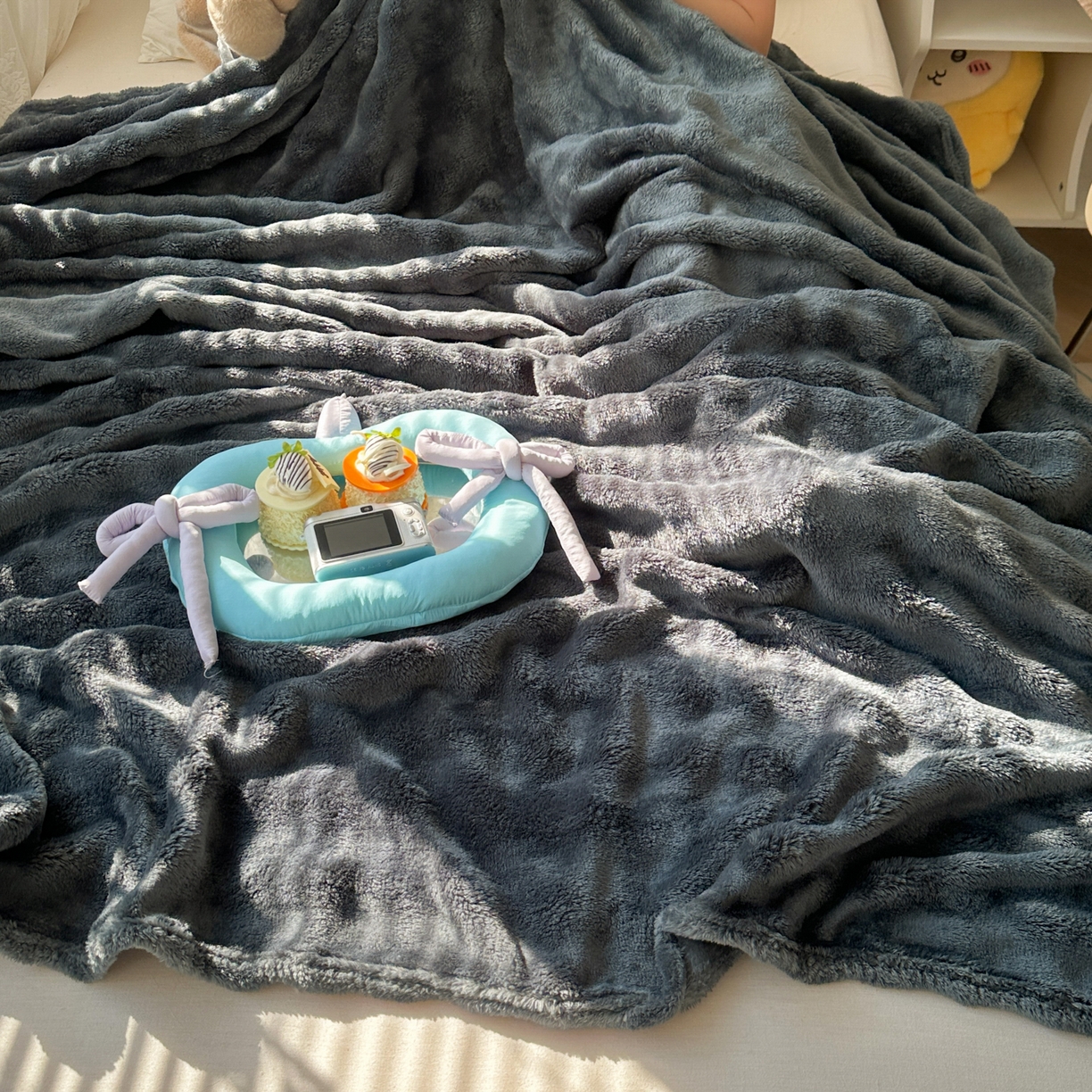 91家纺网 家纺一手货源 找家纺 韩巢家纺 2025新款高克重泡泡绒毛毯多功能牛奶绒毯子支持跨境电商 高级灰