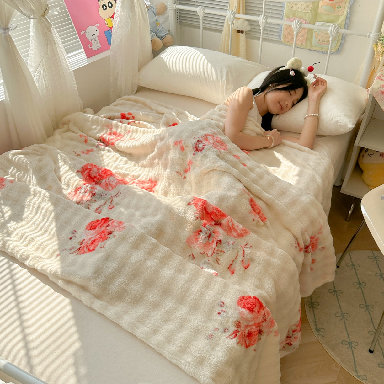 91家纺网 家纺一手货源 找家纺 韩巢家纺 2025新款高克重泡泡绒毛毯多功能牛奶绒毯子支持跨境电商 国色天香