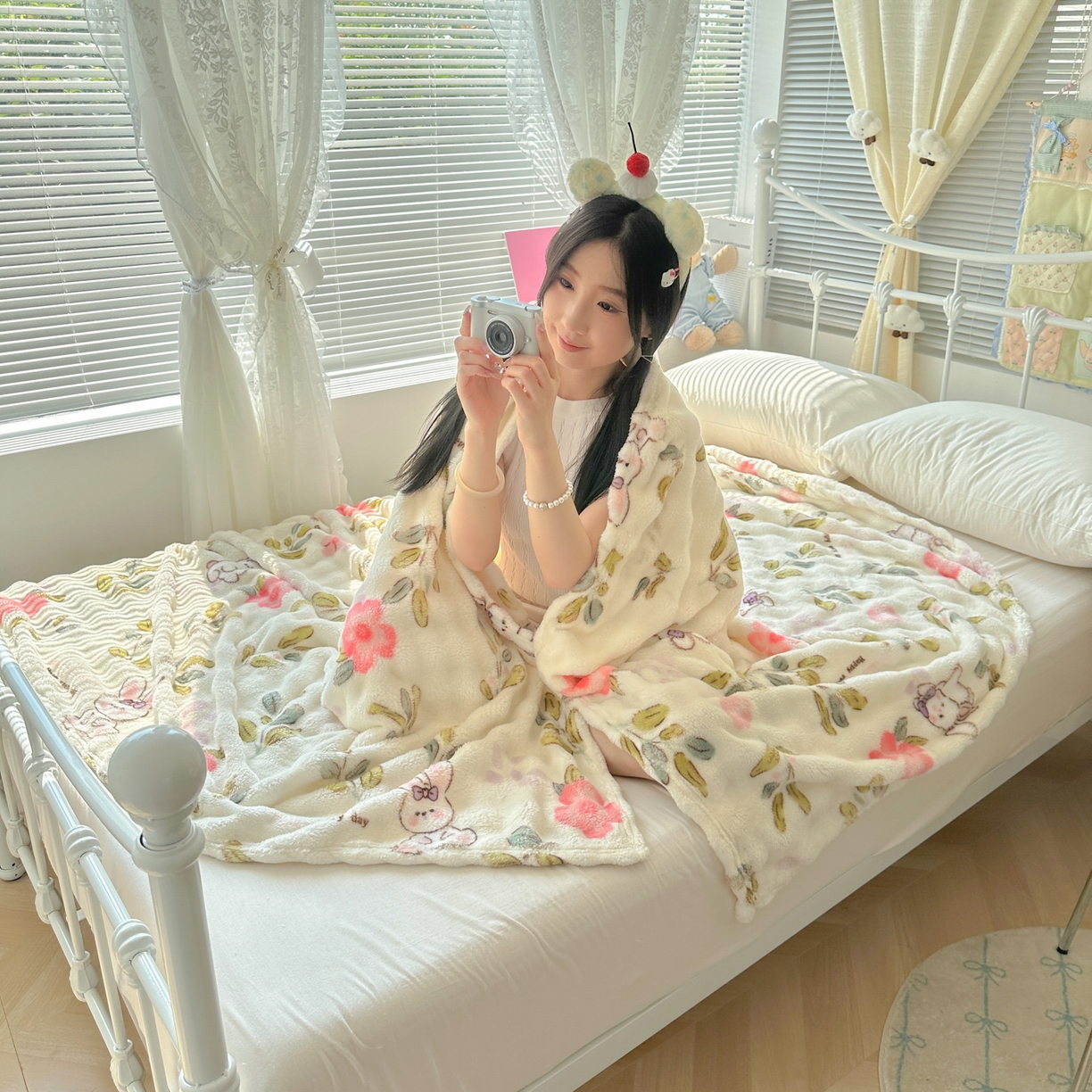 91家纺网 家纺一手货源 找家纺 韩巢家纺 2025新款高克重泡泡绒毛毯多功能牛奶绒毯子支持跨境电商 青青小兔