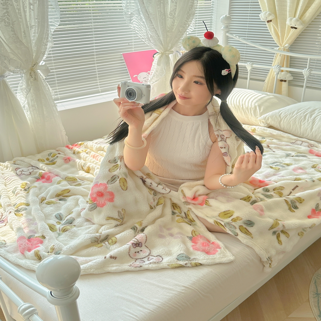 91家纺网 家纺一手货源 找家纺 韩巢家纺 2025新款高克重泡泡绒毛毯多功能牛奶绒毯子支持跨境电商 青青小兔