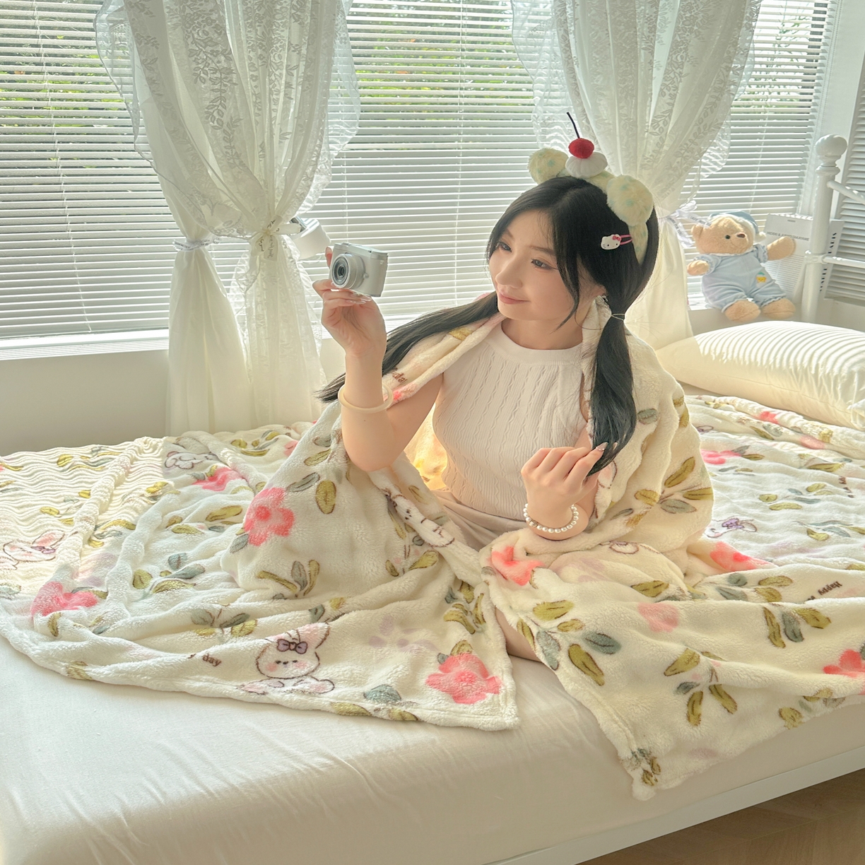 91家纺网 家纺一手货源 找家纺 韩巢家纺 2025新款高克重泡泡绒毛毯多功能牛奶绒毯子支持跨境电商 青青小兔